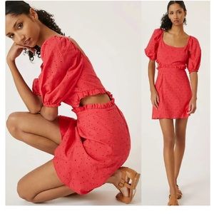 Anthropologie Hutch Puff-Sleeve Cut-Out Mini Dress